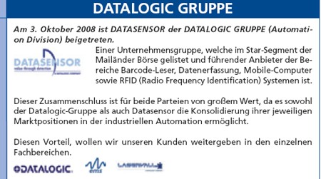 DATASENSOR ist der DATALOGIC GRUPPE beigetreten